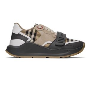 Burberry Beige Black Check Leather & Suede Sneakers